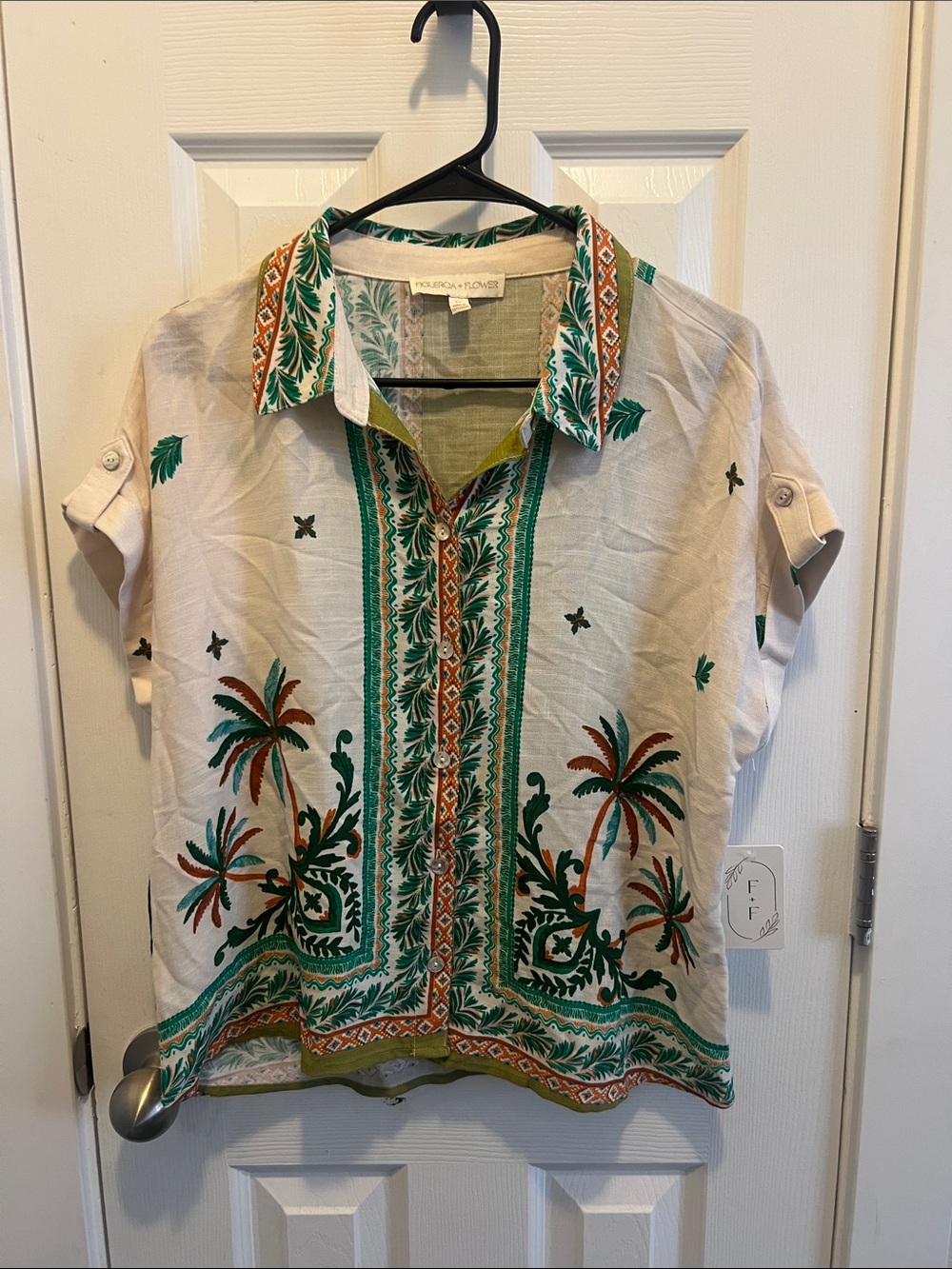 White Tropical Print Short Sleeve Shirt